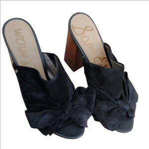 Sam Edelman Black Mules with Textured Bow and Block Heel